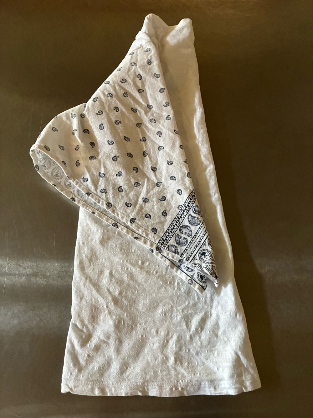 Studio West Apparel Shirt Cotton Knit White Top Blue Paisley Bell Sleeves - Picture 11 of 15